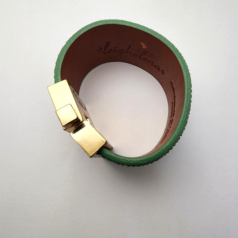 Leighelena Wide Jigsaw Cuff Bracelets—Genuine Stingray Avocado Green - Picture 8 of 16